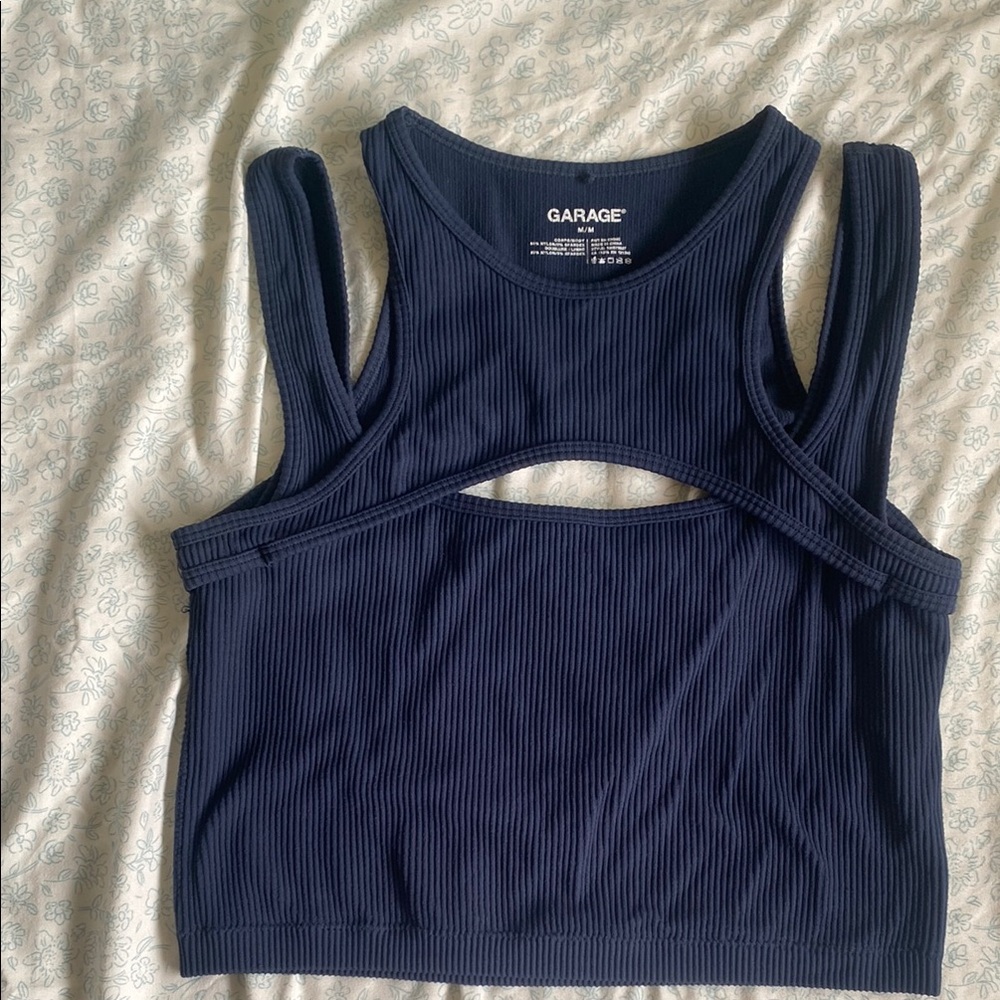 Garage Navy Blue Ribbed Tank Top